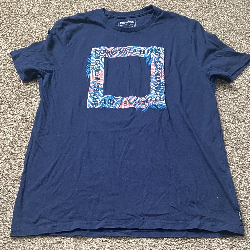 Express Navy T-Shirt with Tropical Graphic